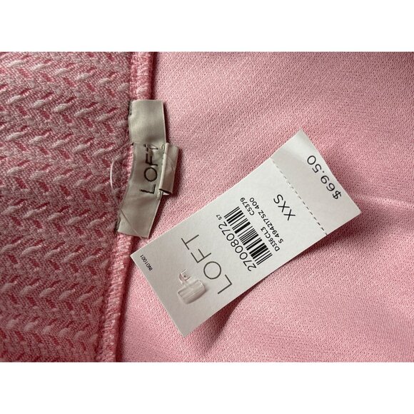 Loft Pink White Textured A-Line Skirt XXS Pockets Elastic Waist Knee Lenth New - Picture 3 of 5